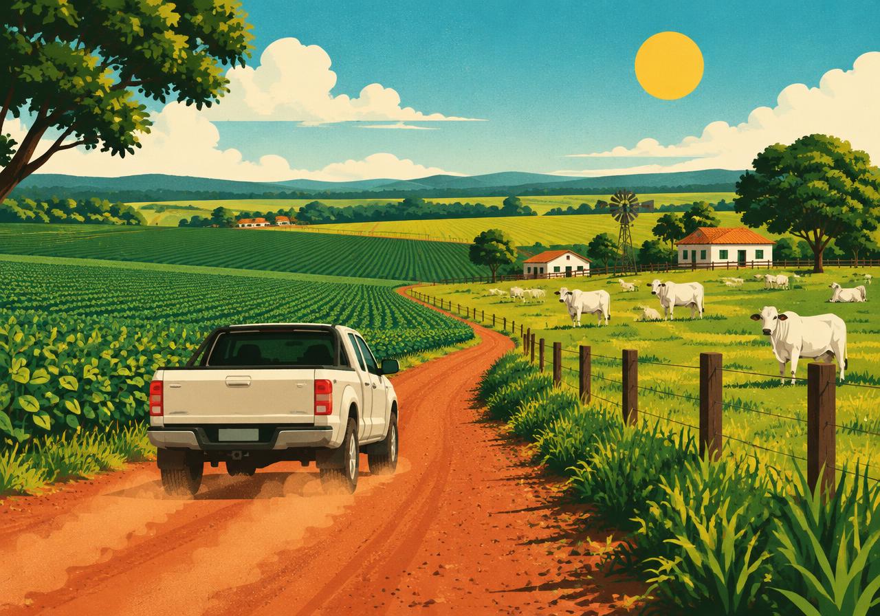 Caminhonete em estrada de terra pelo interior